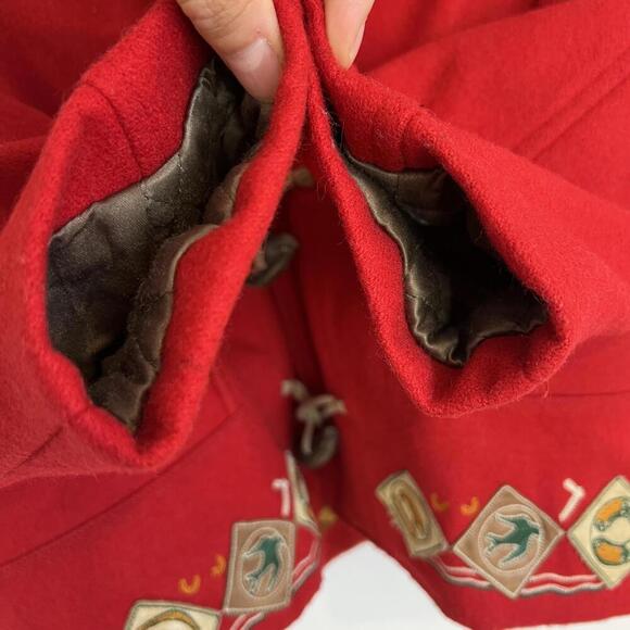 Vintage Chevignon Kids 4 Navajo Handmade Wool Blend Jacket Coat Hood Red France - Picture 5 of 15